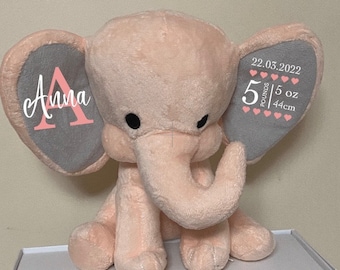 Elephant birth stats, personalised elephant, birth announcement, baby visit gift, newborn keepsake, elephant personalised baby name, gift