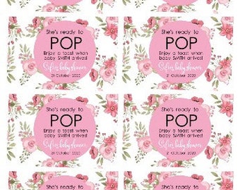 Set of 8 ready to Pop Shower Mini Champagne or Mini Wine Labels - Ready to Pop - Baby Shower Favor - Baby Sprinkle