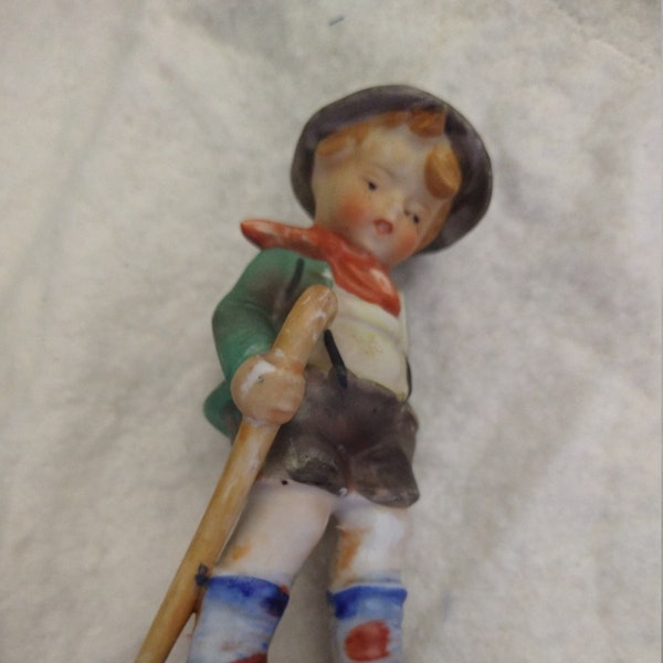 VINTAGE Rare - Made In Occupied Japan Hummel LIKE Boy with Backpack, Cane, Oversized Shoes - 5.5" No Box - H0120