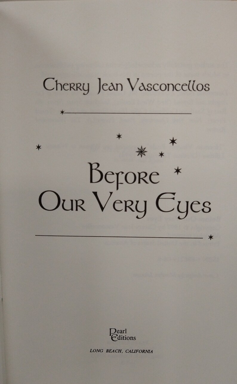 Vintage, Poetry Before Our Very Eyes. Cherry Jean Vasconcellos 1996