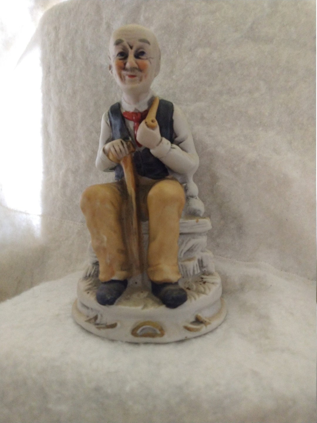 VINTAGE Rare - Old Man Sitting on Bench With Cane/pipe Homco? Hummel ...