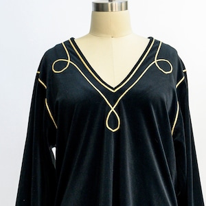 Vintage Bill Tice velvet tunic from the 1980s. Stunning black tunic with gold piping. Luxurious and soft. Wear with leggings for a chic look image 2