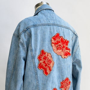 Jean jacket with red roses sales