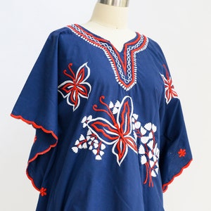 Vintage mini caftan from the 1970s. Embroidered with butterflies. Pool, beach, 4th of July, Memorial Day. Vintage preppy. Palm Royale. image 1