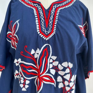 Vintage mini caftan from the 1970s. Embroidered with butterflies. Pool, beach, 4th of July, Memorial Day. Vintage preppy. Palm Royale. image 9