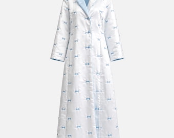 1960s Odette Barsa Quilted Satin Housecoat Robe: Vintage Pale Blue Loungewear | NOSWT