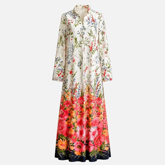 1970s Travel-Lite by Boutique Loungewear Maxi Dress | Layered Floral Fabric | Size Medium
