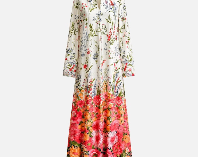 1970s Travel-Lite by Boutique Loungewear Maxi Dress | Layered Floral Fabric | Size Medium