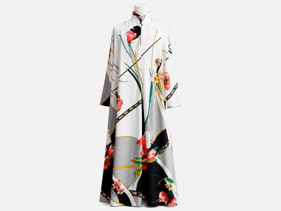 1970s Mademoiselle Maxi Dress | Abstract Floral Fabric | Size Medium (Will Also Fit Large)