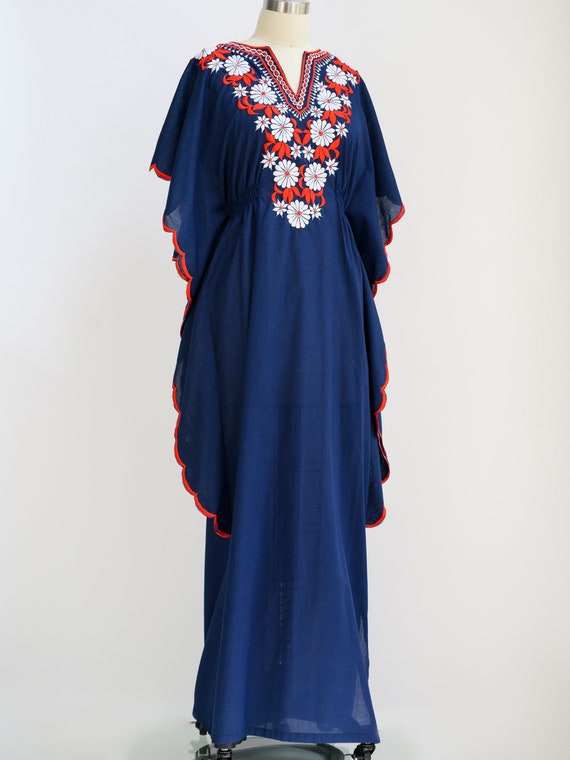 Vintage embroidered caftan, 1960s, red, white and… - image 4