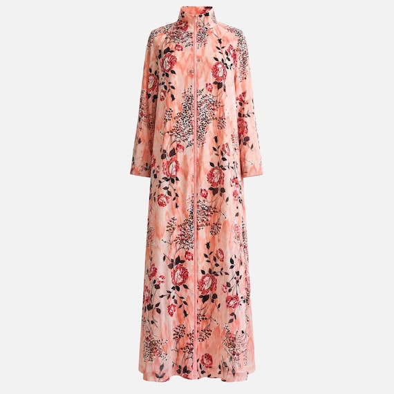 1970s Maxi Dress | Pink Floral Mockneck | Size Large