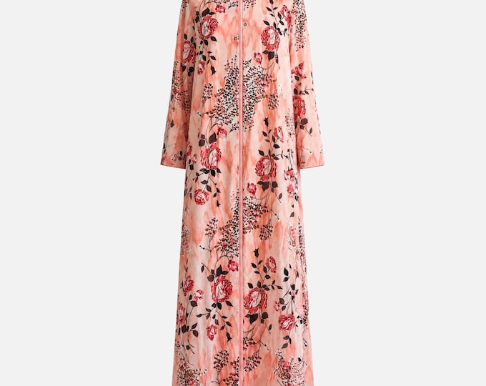 1970s Maxi Dress | Pink Floral Mockneck | Size Large