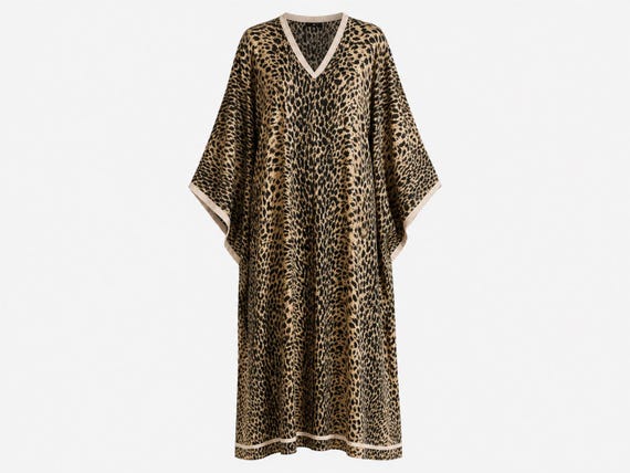 1970s Cocoon Caftan-style Maxi Dress | Leopard Print Fabric | OSFM