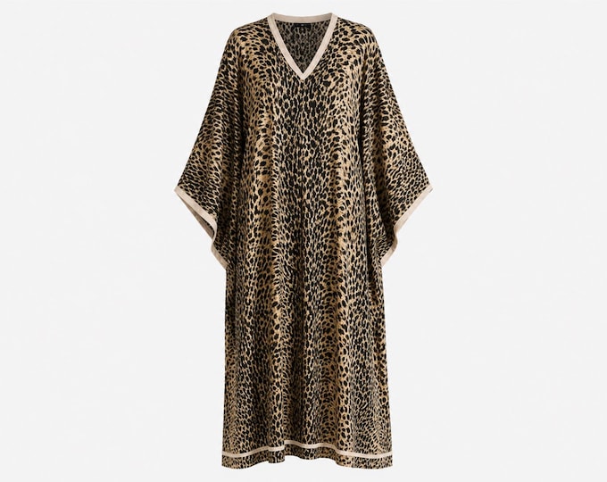 1970s Cocoon Caftan-style Maxi Dress | Leopard Print Fabric | OSFM