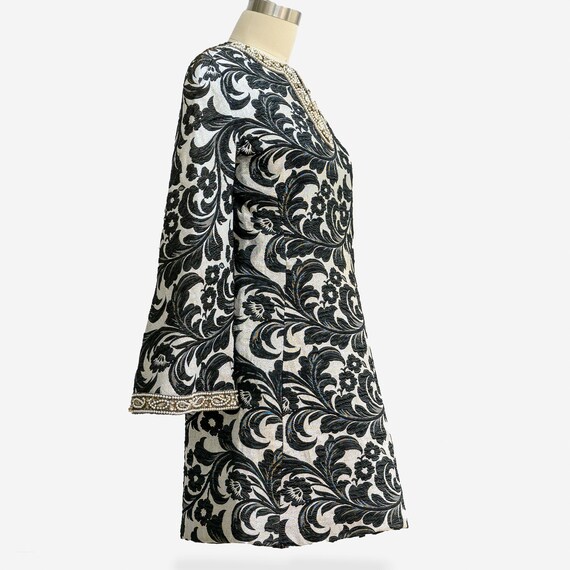 1960s Bob Bugnand Couture Mini Dress: Black Silve… - image 4