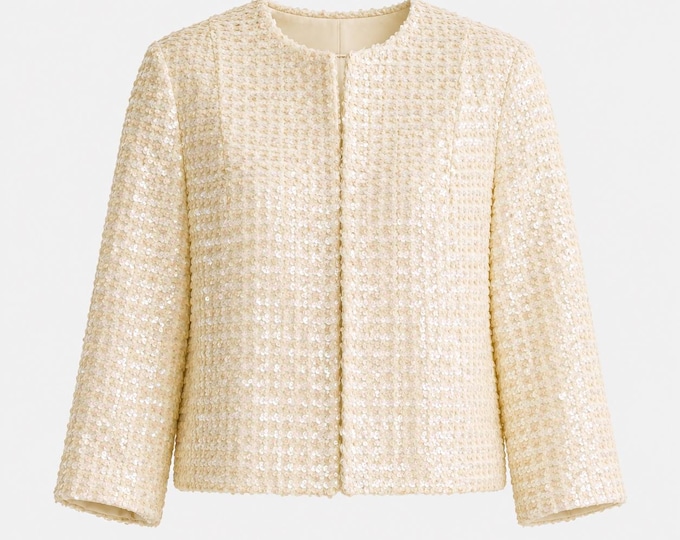 1960s Cardigan | Iridescent and Sequined Silk Fabric | Will Fit Size Small and Medium