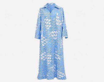 1980s Gossard Maxi Dress | Blue and White Floral | Will Fit Large and Extra-large