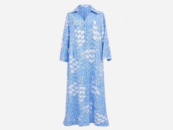 1980s Gossard Maxi Dress | Blue and White Floral | Will Fit Large and Extra-large