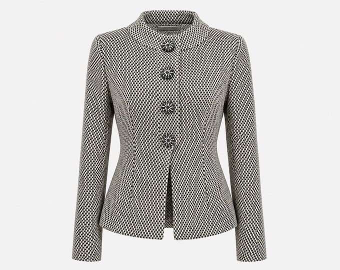 1970s Bill Blass Wool Tweed Blazer | Wool Covered Buttons | Peplum Waist Vintage Jacket