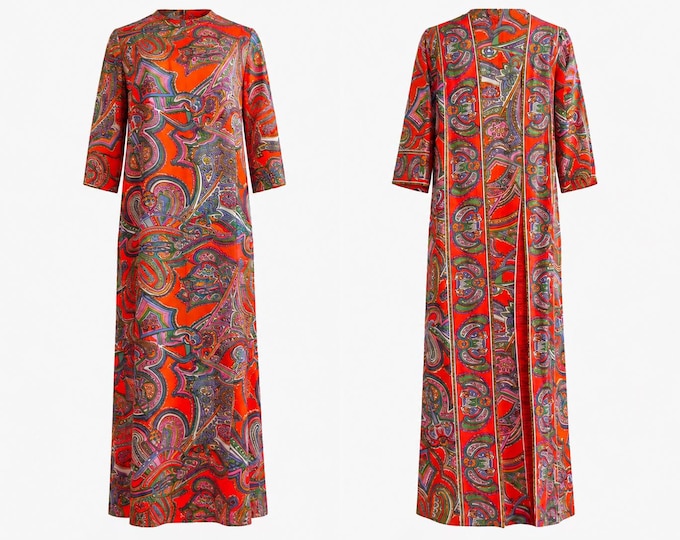 1960s Diana Dean by Jeffrey Lonschein Archival 3-Hole Maxi Dress | Paisley  Wrap Wrap-style | Will Fit Small and Medium
