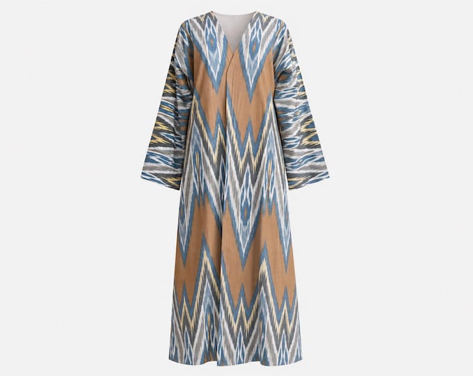 1980s Full Length Duster Coat | Ikat Cotton Fabric, Silk Lining | Will Fit Medium