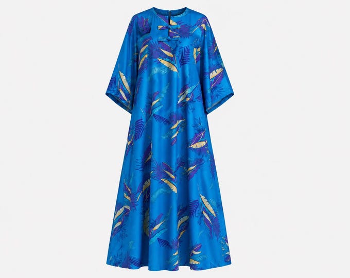 1970s Sears Hawaii Maxi Dress | Blue Tropical Floral Print | Size Medium