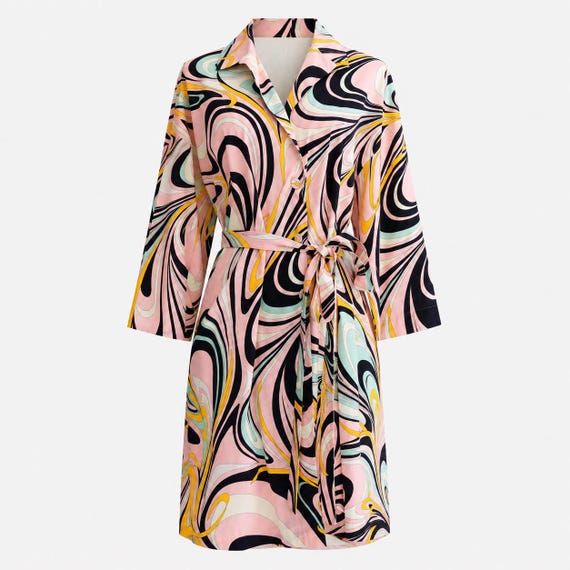 1980s Emilio Pucci Iconic Swirl Print Mini Dress | Cotton Self-tie | Size Large