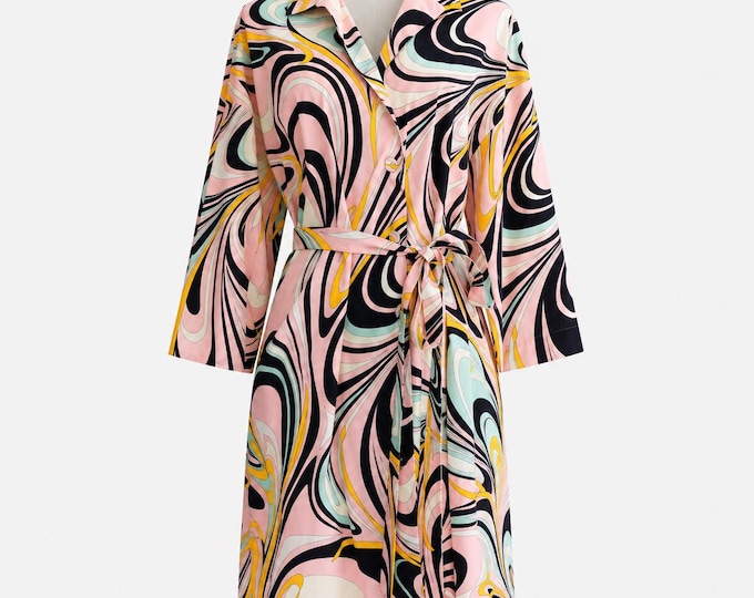 1980s Emilio Pucci Iconic Swirl Print Mini Dress | Cotton Self-tie | Size Large