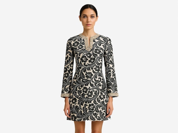 1960s Bob Bugnand Couture Mini Dress: Black Silve… - image 11