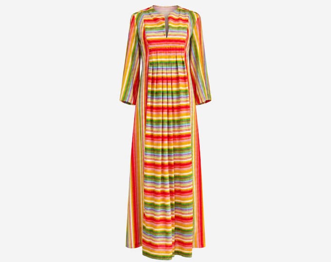 1970s  Loungewear by Tiffany Rainbow Stripe Terrycloth Maxi Dress | Colorful Boho Lounge Dress | Will Fit Extra-small and Small