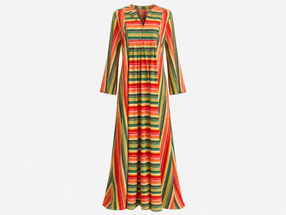 1970s Rainbow Stripe Terrycloth Maxi Dress | Colorful Boho Lounge Dress | Will Fit Large and Extra-large | *See Condition Images