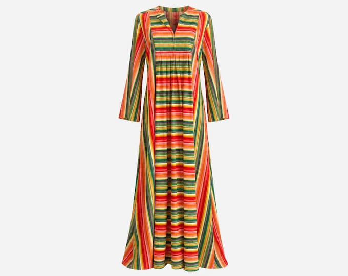 1970s Rainbow Stripe Terrycloth Maxi Dress | Colorful Boho Lounge Dress | Will Fit Large and Extra-large | *See Condition Images
