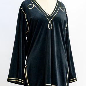 Vintage Bill Tice velvet tunic from the 1980s. Stunning black tunic with gold piping. Luxurious and soft. Wear with leggings for a chic look image 5