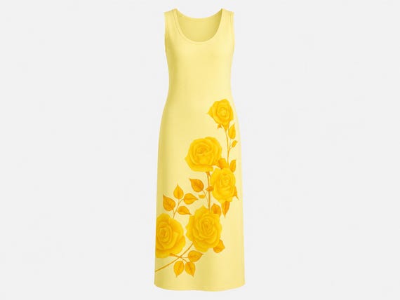 1970s Alfred Shaheen Sleeveless Maxi Dress | Signed Yellow Print | Will Fit Small and Medium