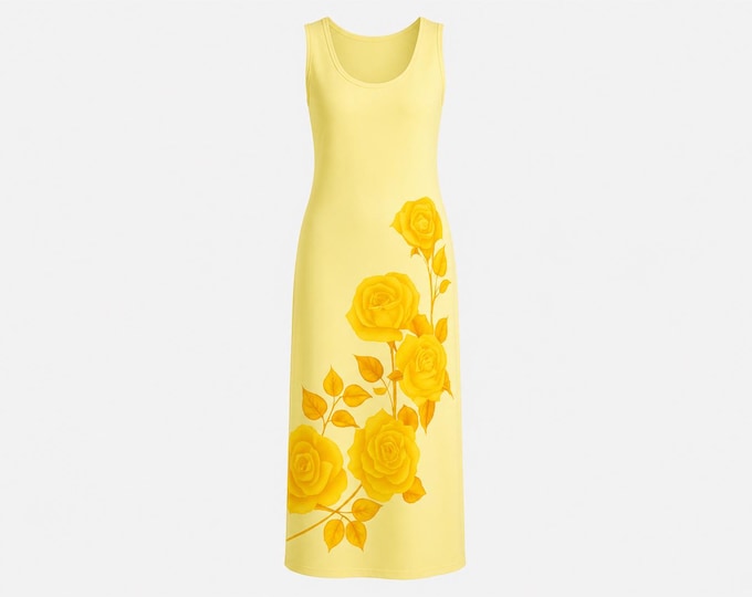 1970s Alfred Shaheen Sleeveless Maxi Dress | Signed Yellow Print | Will Fit Small and Medium