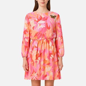 pink and orange swirl dress Kulani Kinis sunrise swirl halterneck mini dress in pink and orange
