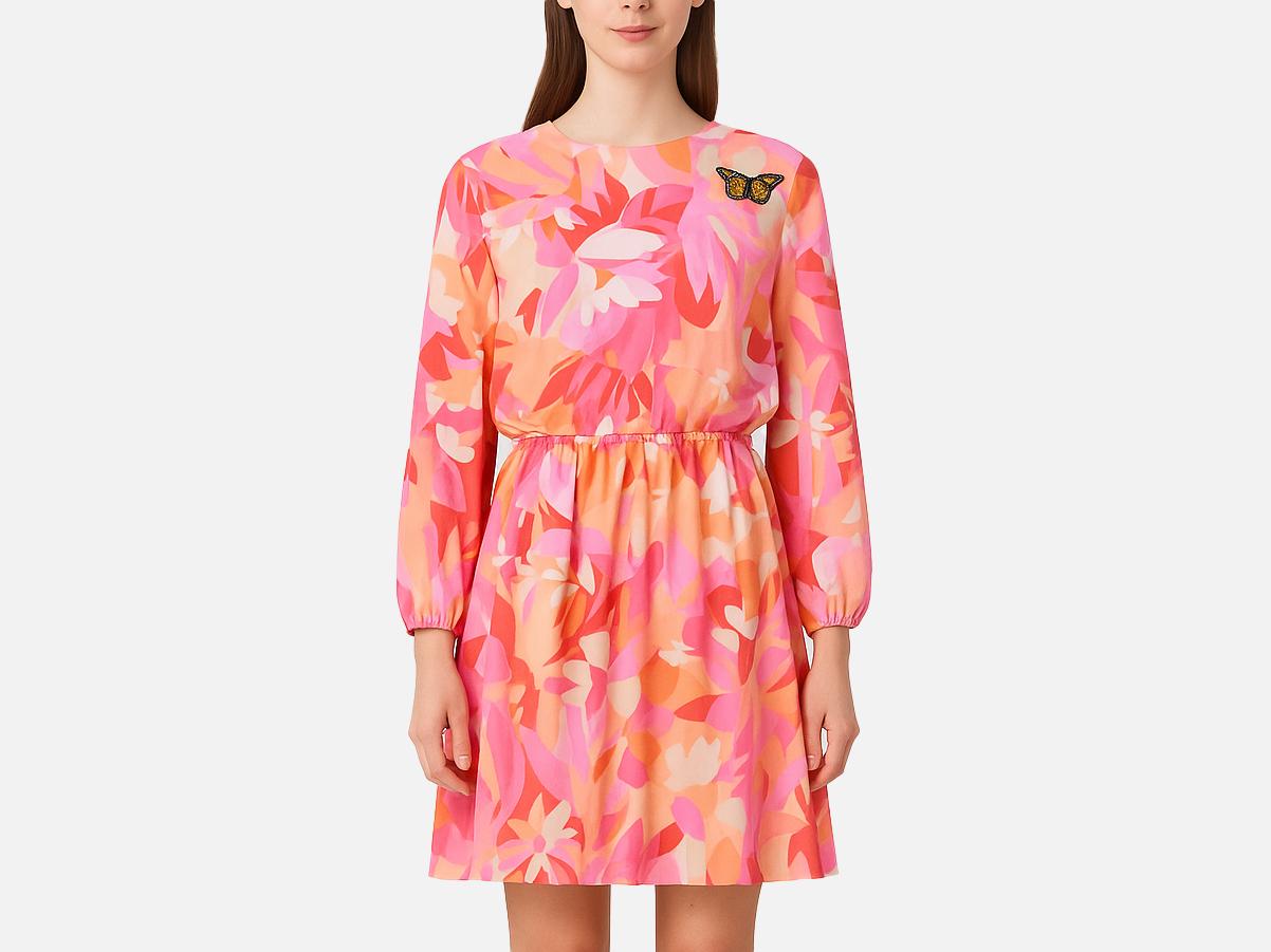 open lace back dress PINK AND ORANGE OMBRE MIDI DRESS WITH DRAPED SKIRT  Arelia's Dream