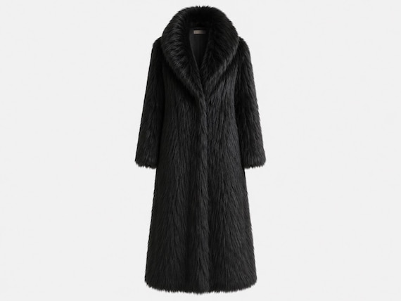 1990s Faux Fur Maxi Coat | Warm Black Fur | Size Medium
