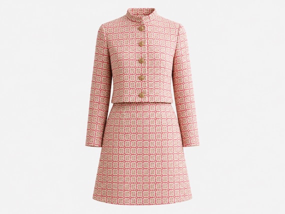 1960s Elinor Simmons for Malcolm Starr Dress and Jacket Set | Heavyweight Cotton Brocade Fabric | Size 6-8