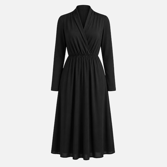1970s Henry Lee Chiffon Little Black Dress | Wrap Silhouette | NOSWT | Size Medium
