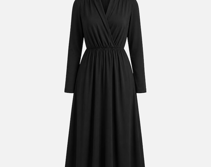 1970s Henry Lee Chiffon Little Black Dress | Wrap Silhouette | NOSWT | Size Medium