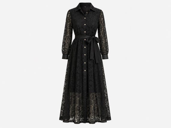 "Image at Home" Hostess Gown in Luxurious Black Lace from the 1970s