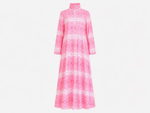 1980s Elaine Sklar Maxi Dress | Pink and White Floral | Will Fit Medium and Large