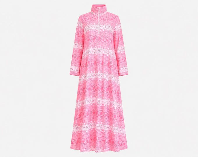 1980s Elaine Sklar Maxi Dress | Pink and White Floral | Will Fit Medium and Large