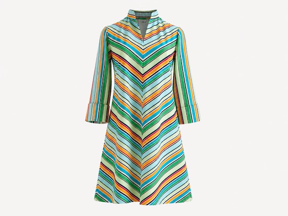 1960s Scooter Mini Dress | Heavy Poly Chevron Stripes | Vintage Size 7/8 (Modern Size 6)