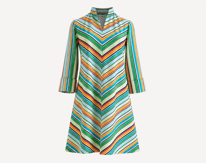 1960s Scooter Mini Dress | Heavy Poly Chevron Stripes | Vintage Size 7/8 (Modern Size 6)