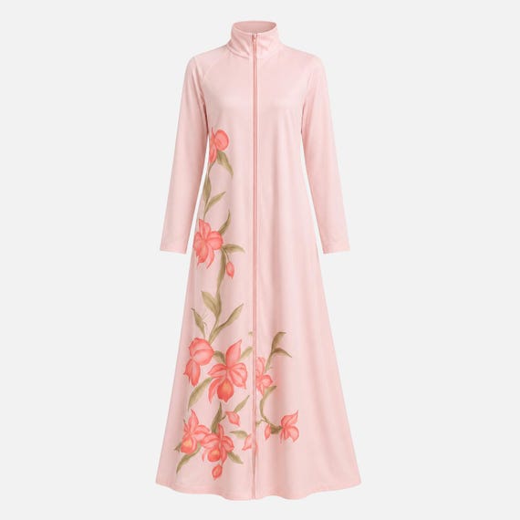 1970s Maxi Dress | Pink Floral Fabric | Size Small