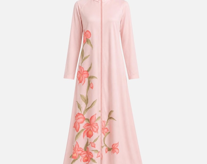 1970s Maxi Dress | Pink Floral Fabric | Size Small