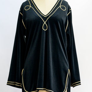 Vintage Bill Tice velvet tunic from the 1980s. Stunning black tunic with gold piping. Luxurious and soft. Wear with leggings for a chic look image 4