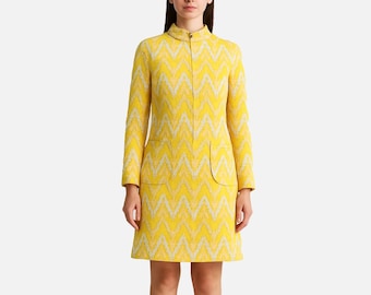 1960s Lady Blair Yellow Chevron Scooter Dress: Vintage Mod A-Line Mini